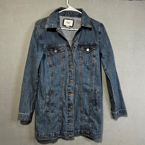 Forever 21 Womens Denim Jacket Dress Long Sleeve Button Front Jean Small Blue - Picture 1 of 9